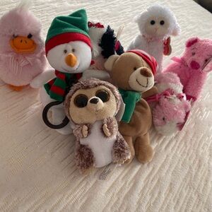 Plush Small Pet Toy Bundle - Pink, Brown, White, Green
